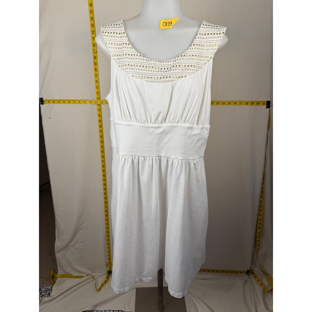 Mark Empire Waist Dress XXL White & Gold Embroidered Sleeveless Tie Back
